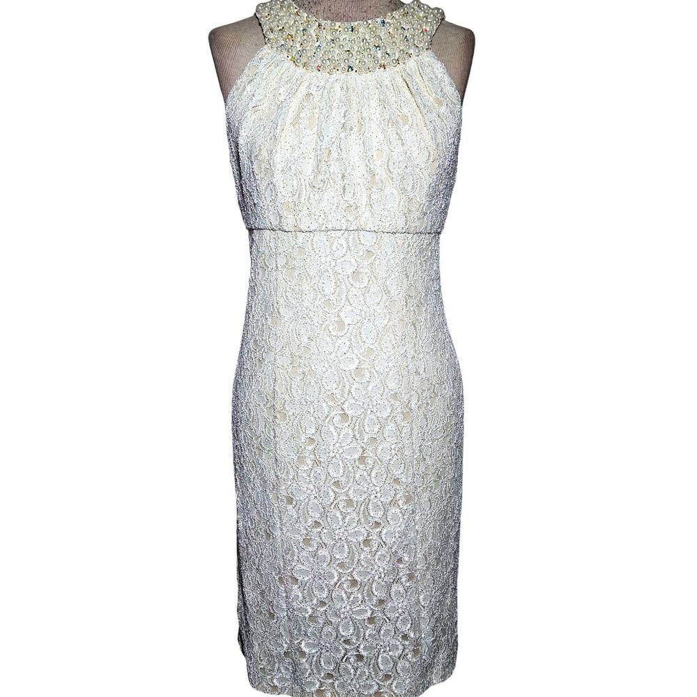 Cachet Lace Bodycon Beaded Neck Dress Size 2